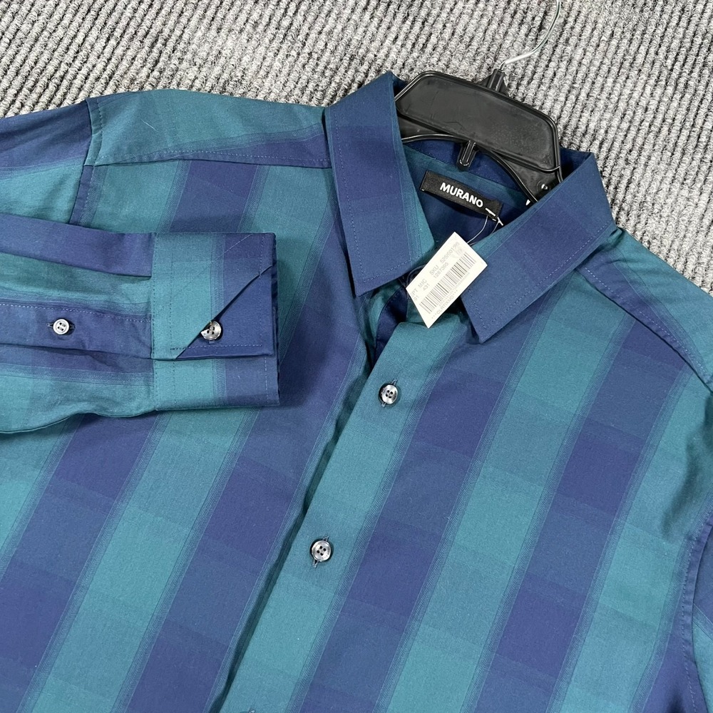 Murano Shirt Mens LT Large Tall Blue Green Plaid Long Sleeve Button Casual New